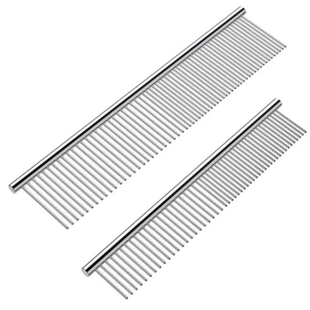 2 Pack Dog Combs with Rounded Ends Stainless Steel Teeth